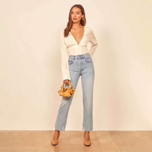 Reformation White Fulham Long Sleeve Crepe Blouse sz M - Picture 6 of 10